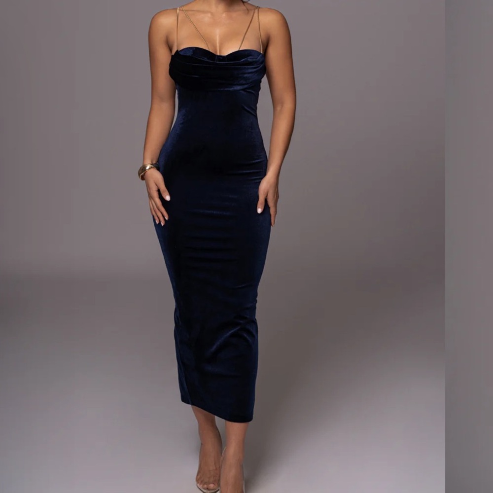 J Lux Label Green Velvet Spaghetti Strap Dress